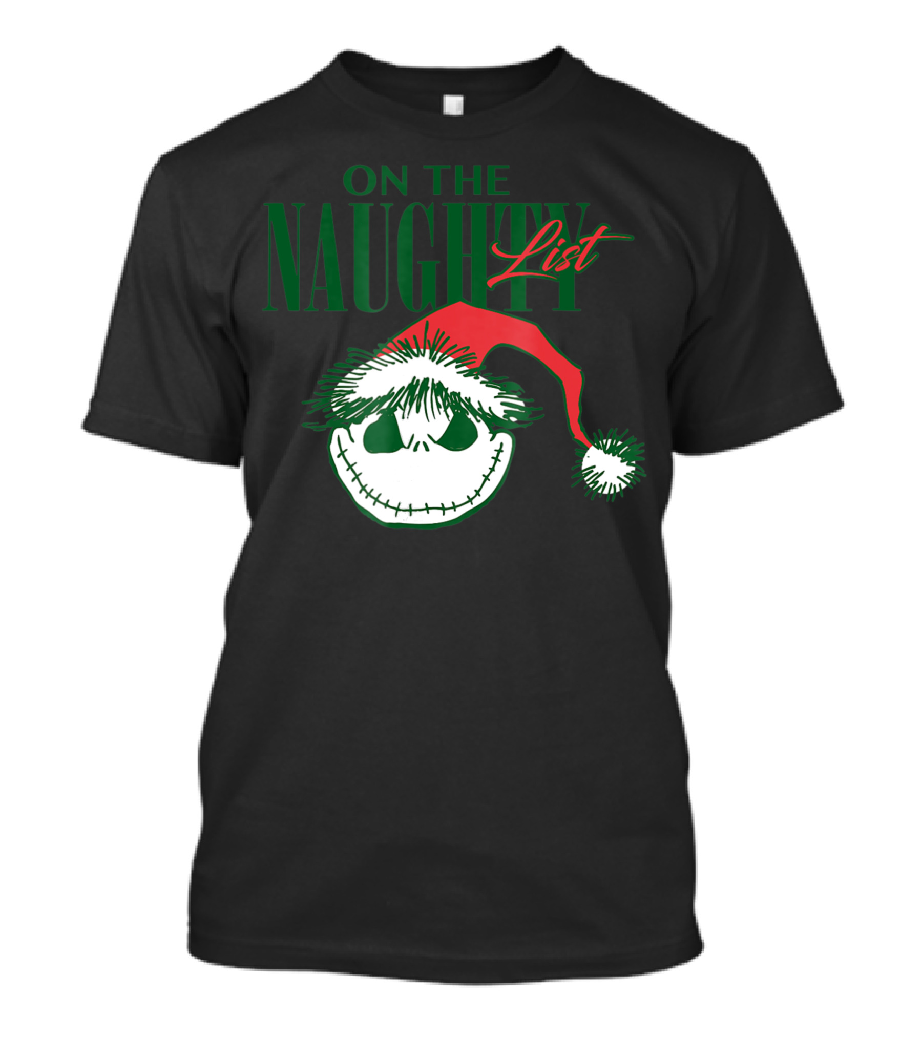 Disney Nightmare Before Christmas On The Naughty List With Jack Skellington Santa Hat T-Shirt