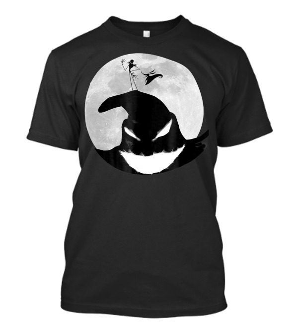 Disney Nightmare Before Christmas Oogie Boogie And Jack Skellington Silhouette Against Full Moon T-Shirt