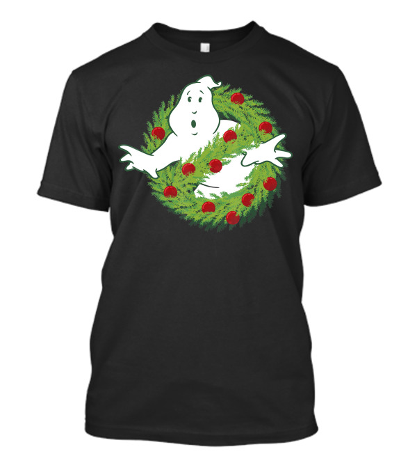 Ghostbusters Logo With Festive Christmas Wreath And Red Ornaments T-Shirt