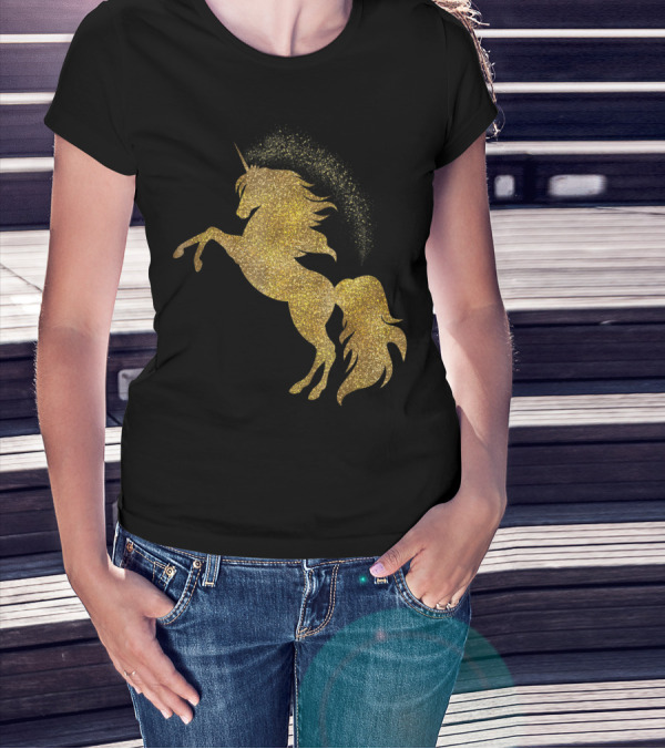 Golden Glitter Beautiful Unicorn Gold T-Shirt