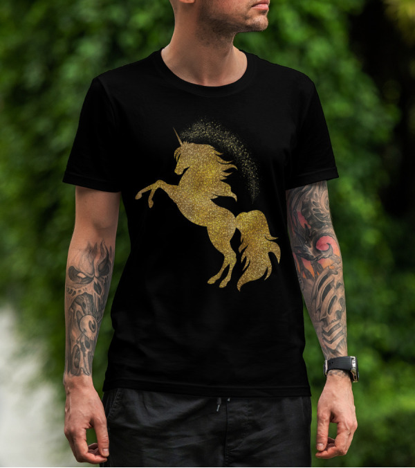 Golden Glitter Beautiful Unicorn Gold T-Shirt