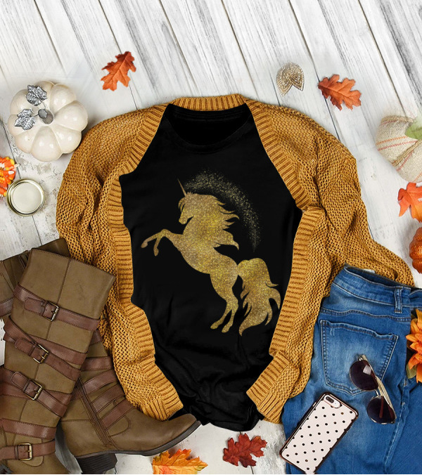 Golden Glitter Beautiful Unicorn Gold T-Shirt