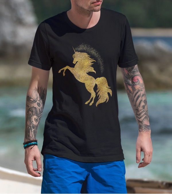 Golden Glitter Beautiful Unicorn Gold T-Shirt