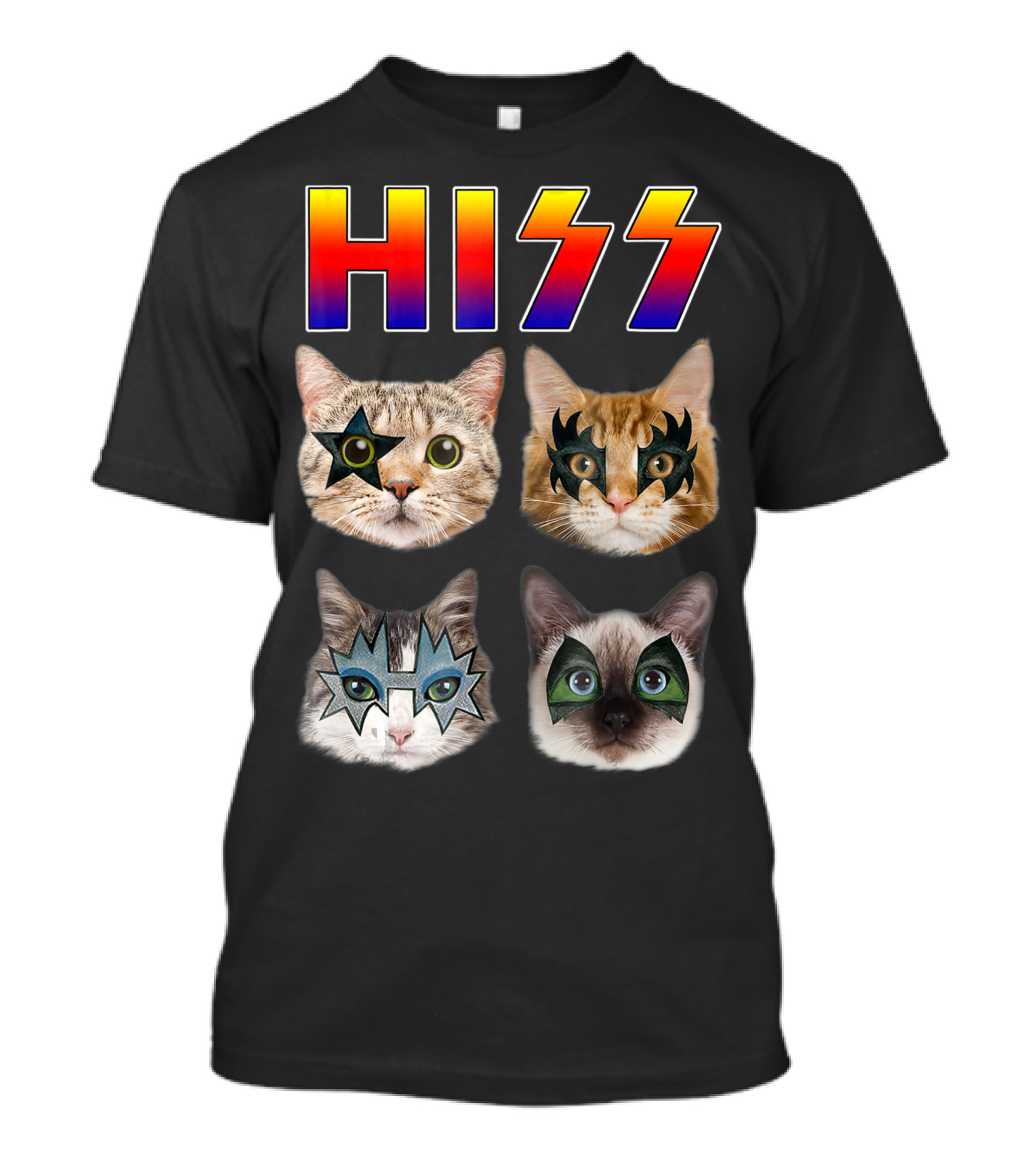 Hiss Cats Kittens Rock Band Parody With Iconic Face Paint Pun T-Shirt