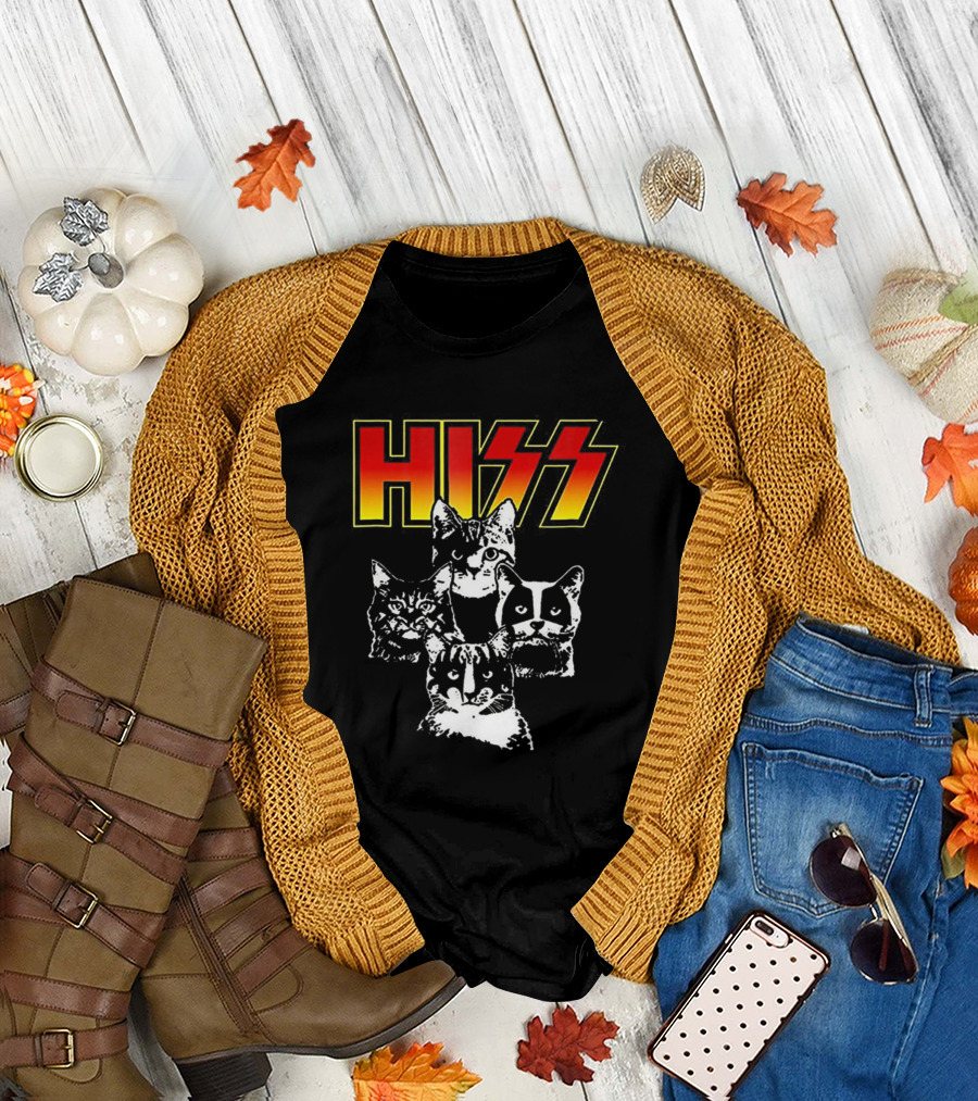 Hiss Cute Cat Mom Kitten Cats Lover Rock Band T-Shirt