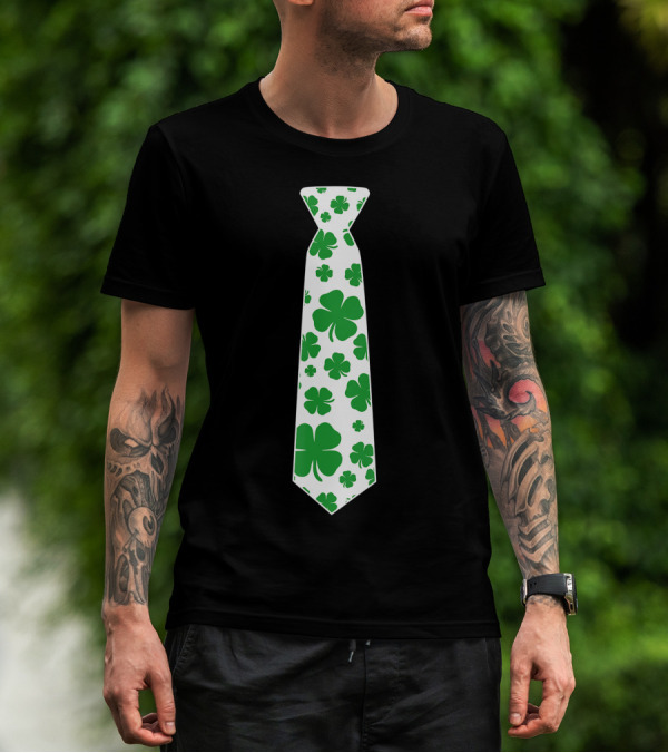 Irish Shamrock Clover Pattern Tie T-Shirt