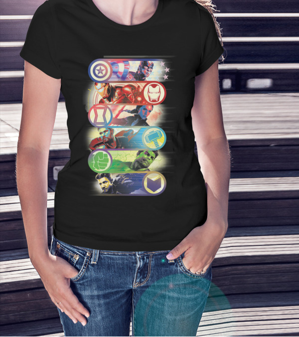 Marvel Avengers Endgame Super Heroes Team Up Captain America Iron Man Black Widow Thor Hulk Hawkeye T-Shirt