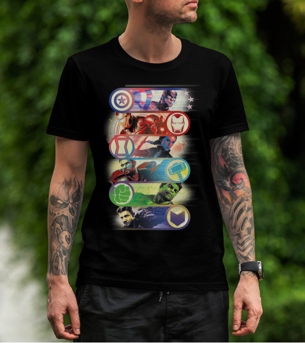 Marvel Avengers Endgame Super Heroes Team Up Captain America Iron Man Black Widow Thor Hulk Hawkeye T-Shirt