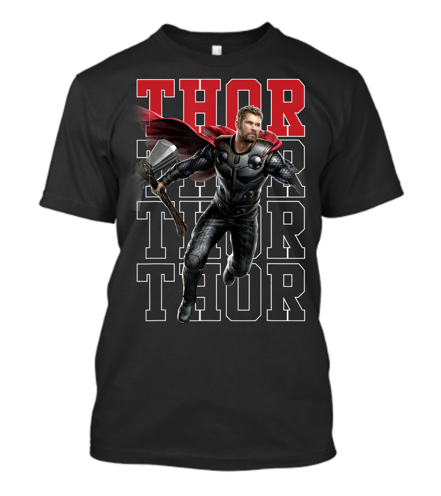 Marvel Avengers Endgame Thor Dynamic Pose With Name Stack T-Shirt