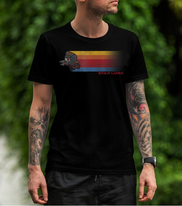 Marvel Guardians Star Lord Kawaii Rainbow Retro Stripes T-Shirt