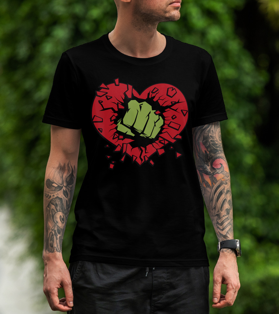 Marvel Hulk Smash Heart Valentine's Day Fist Burst T-Shirt