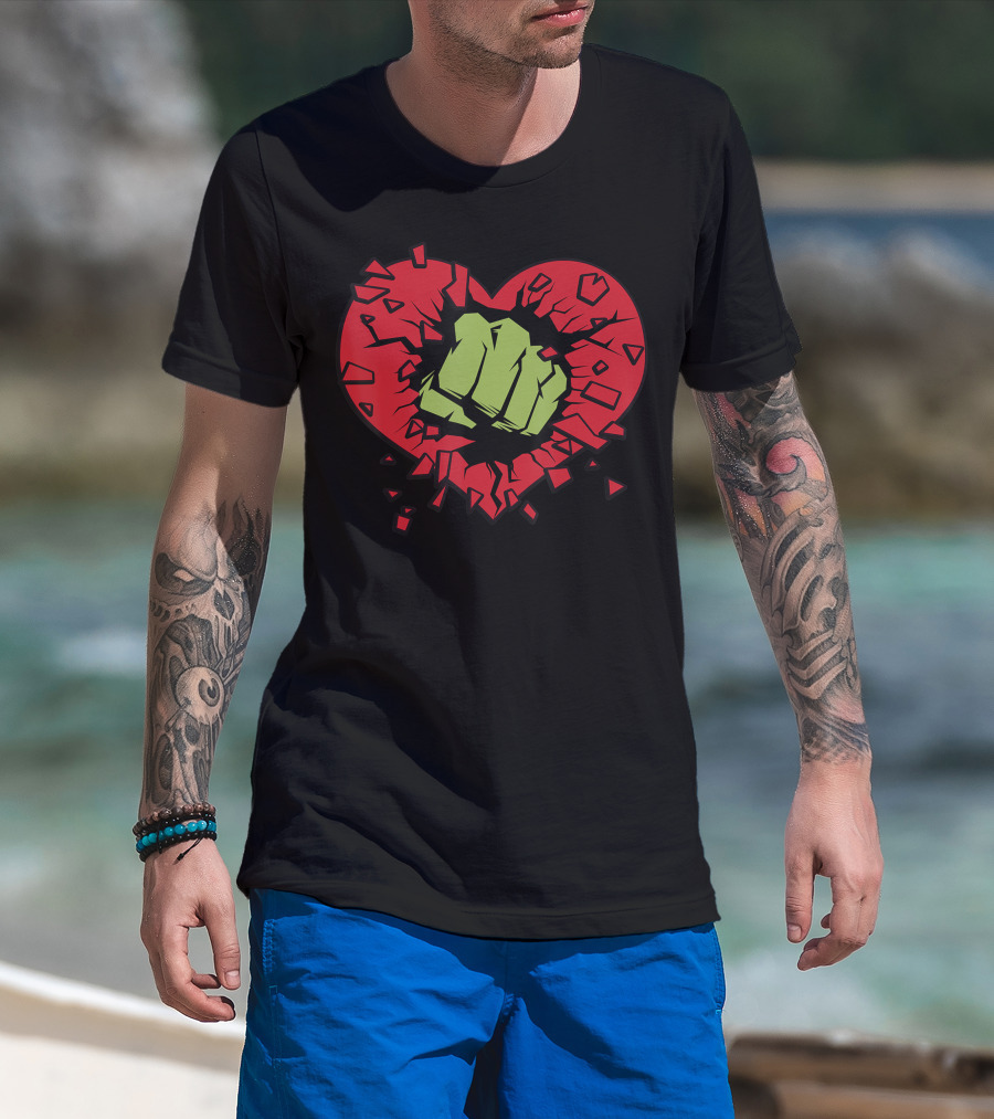 Marvel Hulk Smash Heart Valentine's Day Fist Burst T-Shirt
