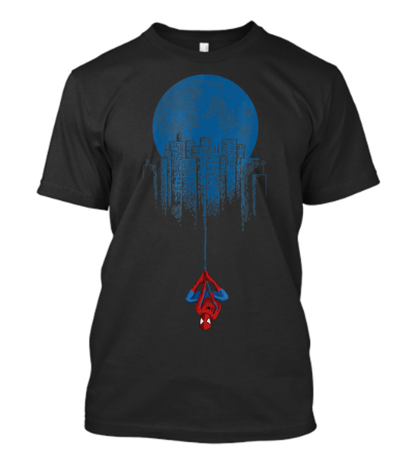 Marvel Spider Man Blue Steel Moon Cityscape Hang T-Shirt