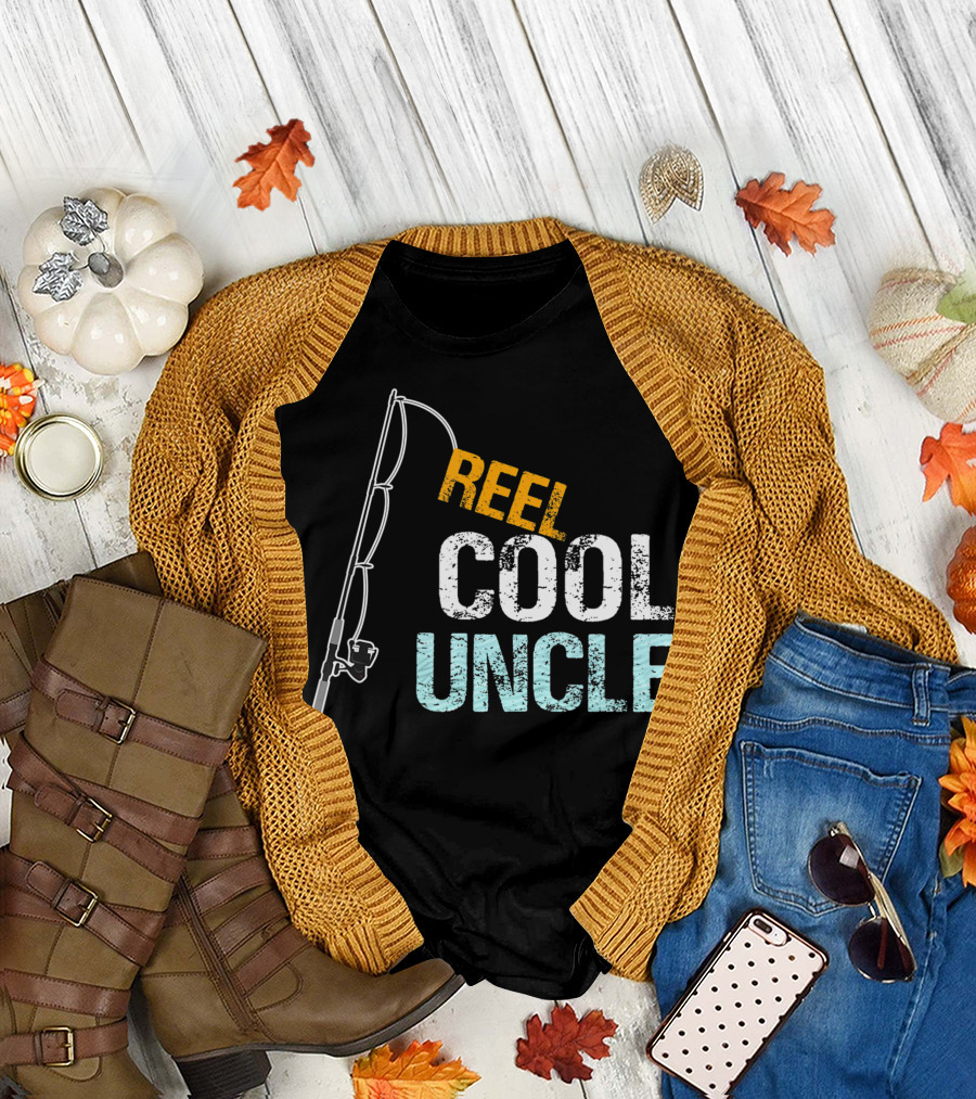 Mens Reel Cool Uncle Fishing Rod Nephew Niece T-Shirt