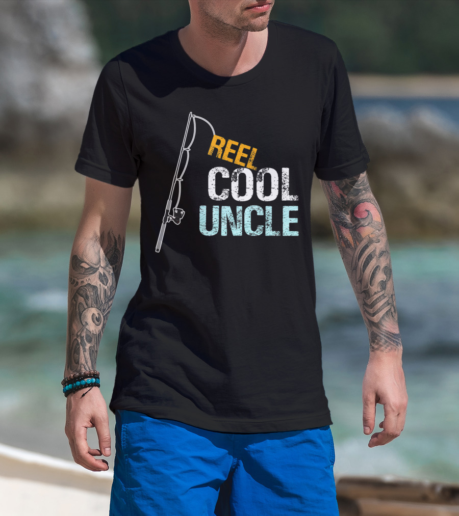 Mens Reel Cool Uncle Fishing Rod Nephew Niece T-Shirt