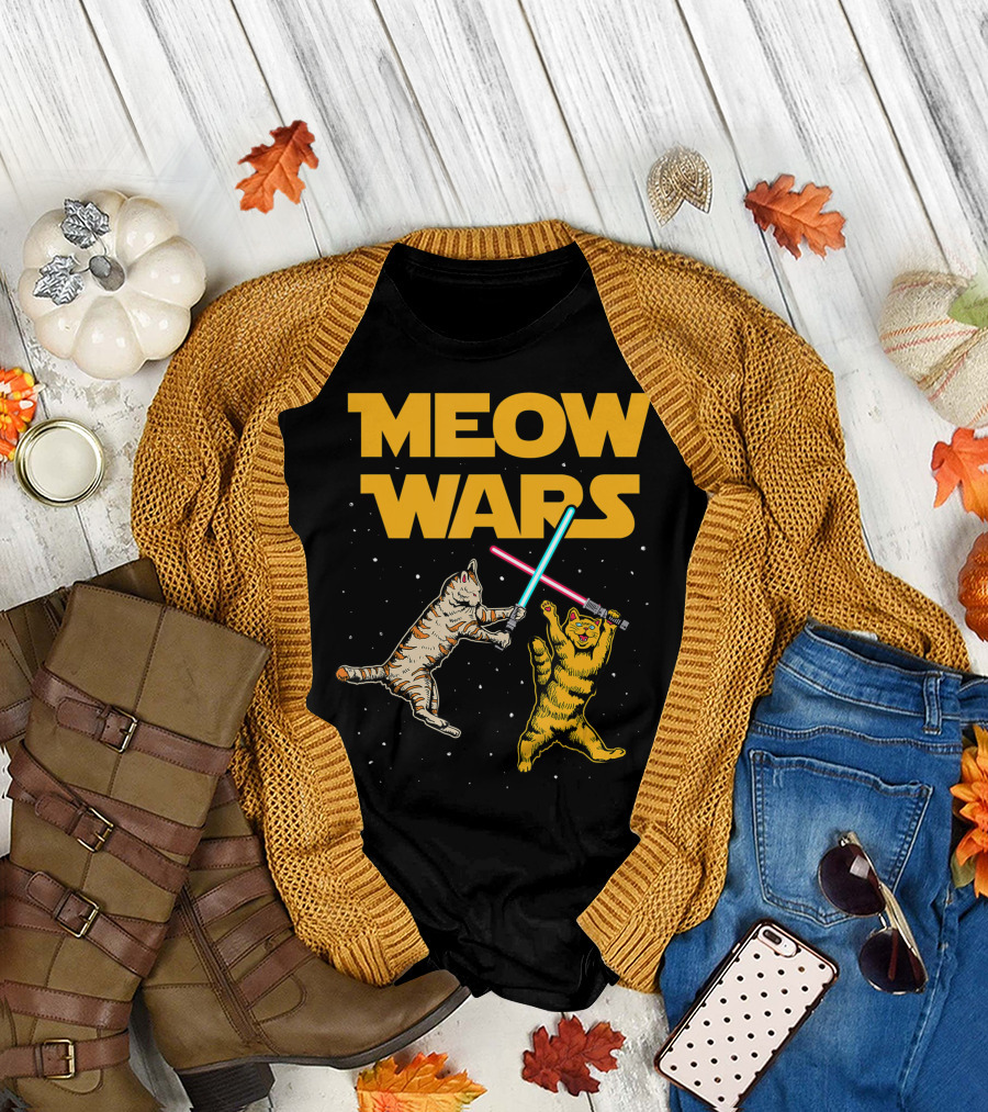 Meow Wars Cat Lover Duel T-Shirt