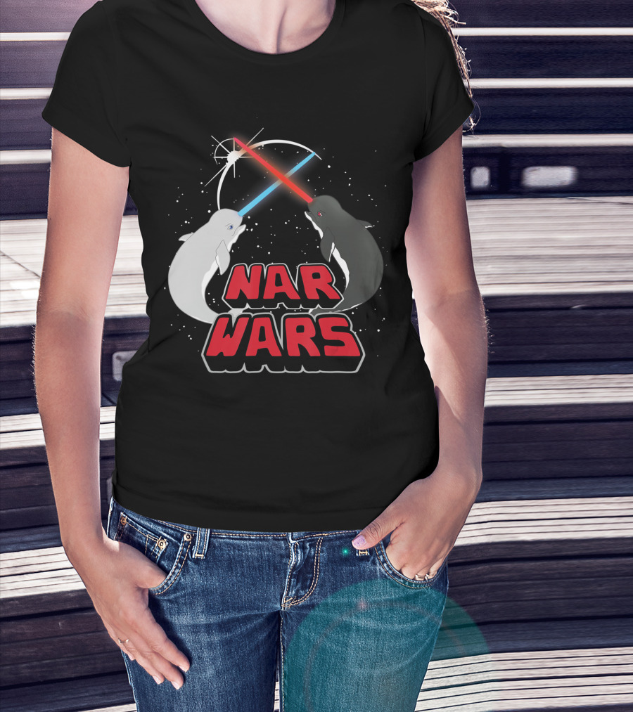 Nar Wars Narwhals Lover Lightsaber Battle Parody Stars T-Shirt