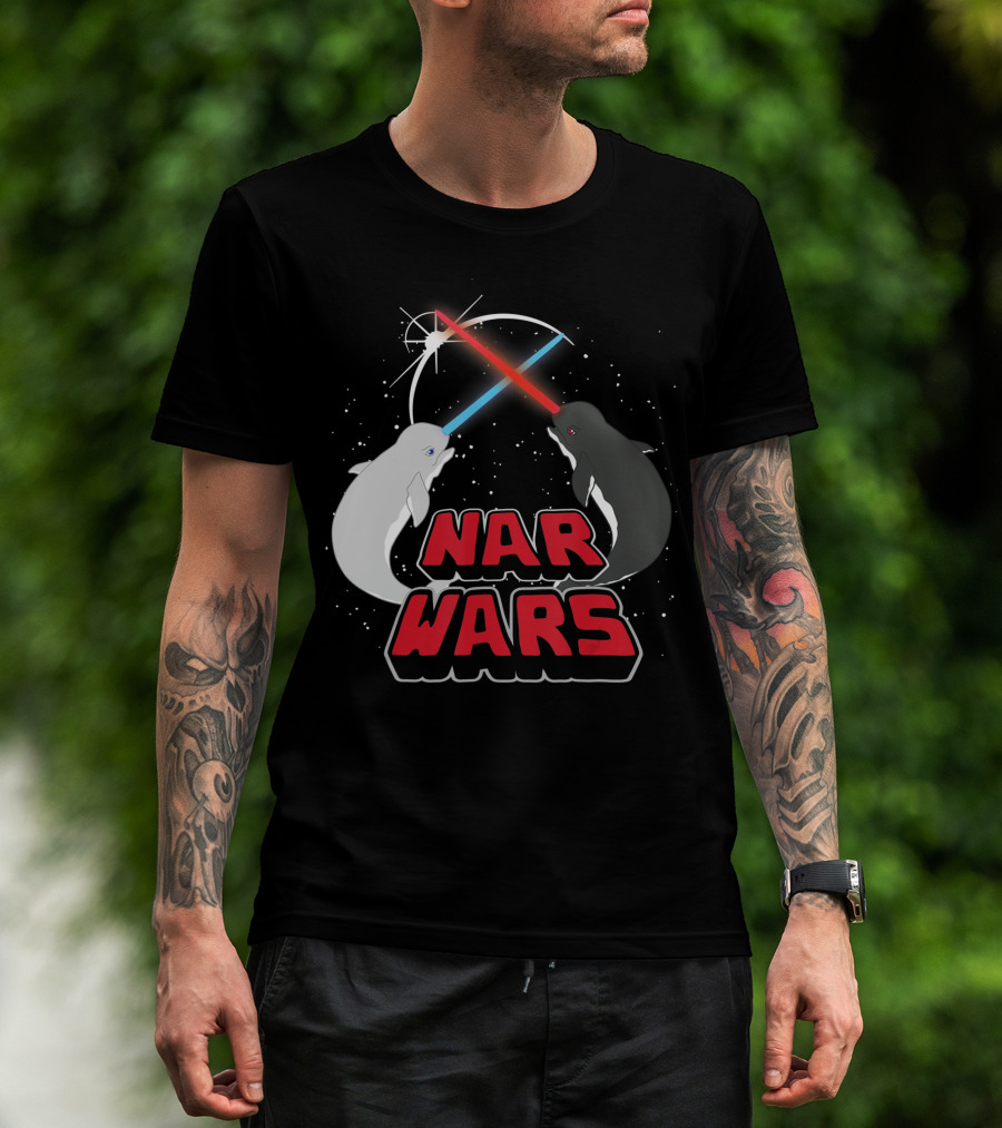 Nar Wars Narwhals Lover Lightsaber Battle Parody Stars T-Shirt