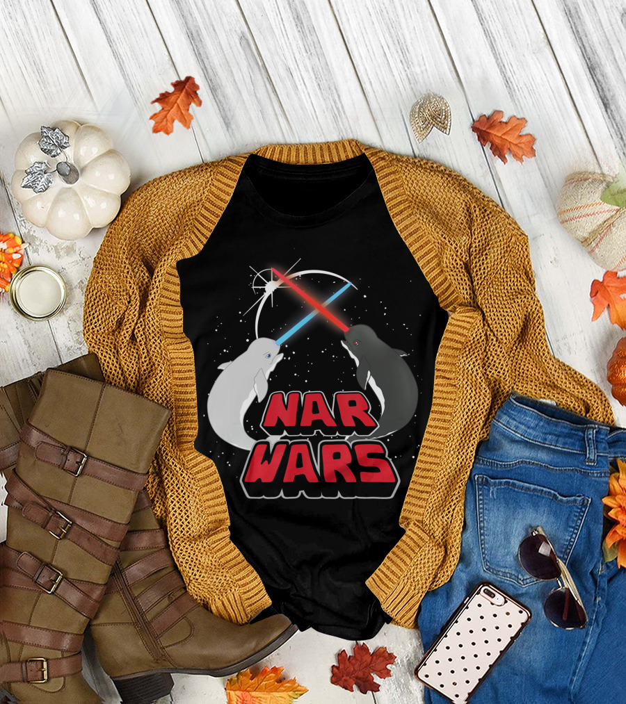 Nar Wars Narwhals Lover Lightsaber Battle Parody Stars T-Shirt