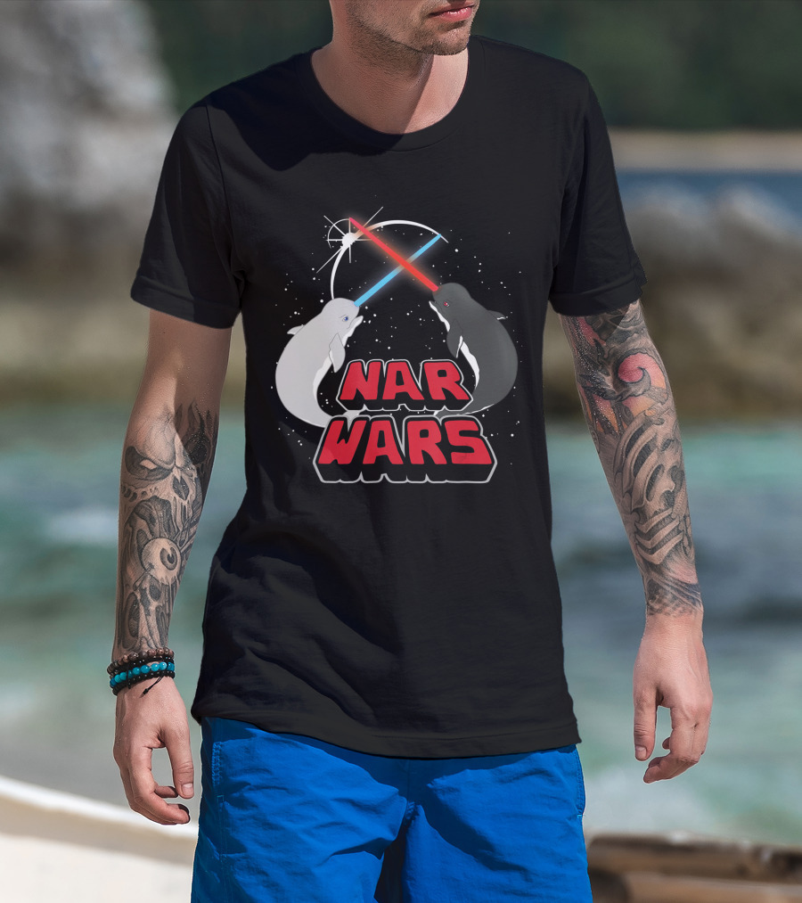 Nar Wars Narwhals Lover Lightsaber Battle Parody Stars T-Shirt