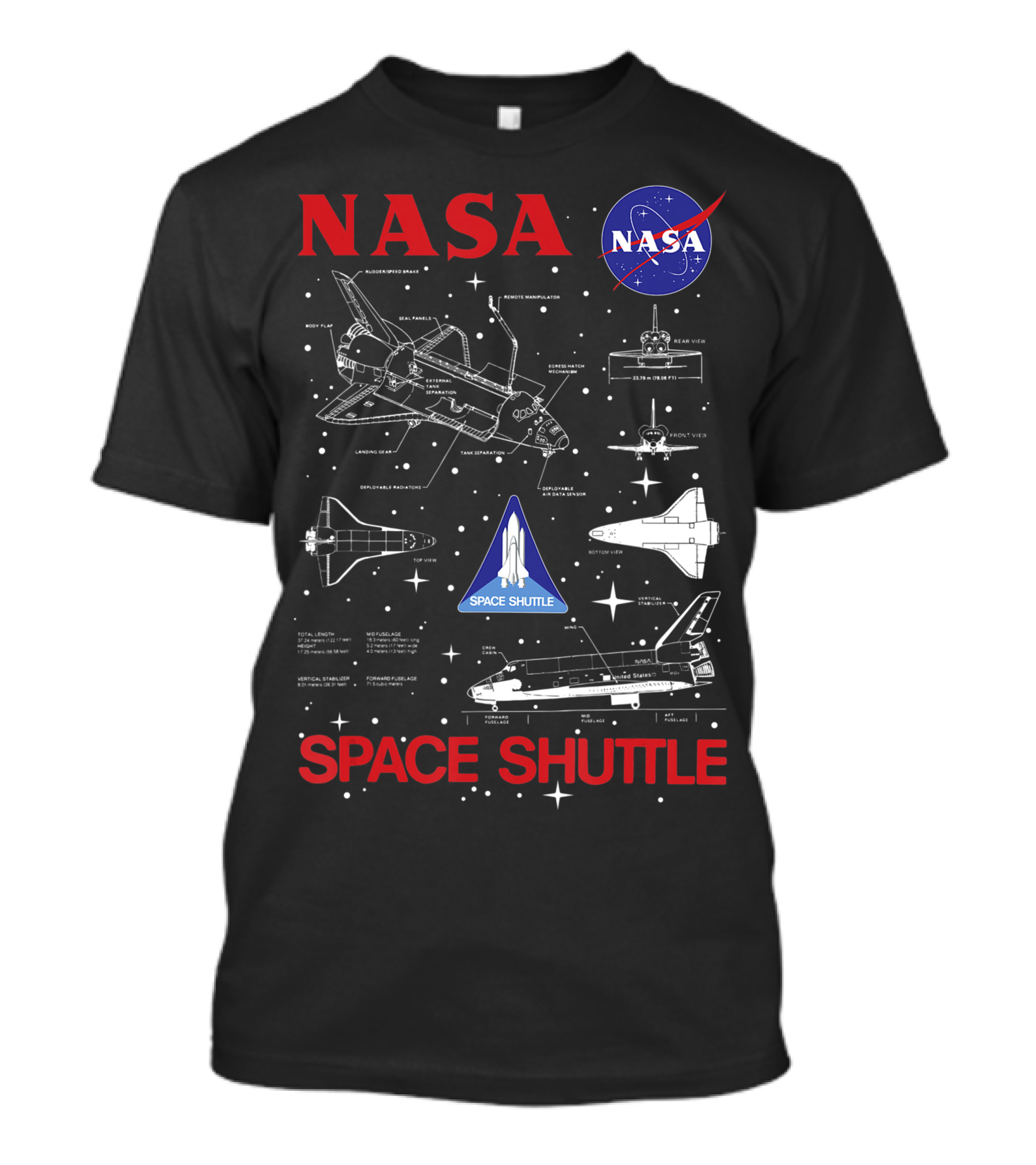 NASA Space Shuttle Schematic With NASA Logo And Space Shuttle Badge T-Shirt