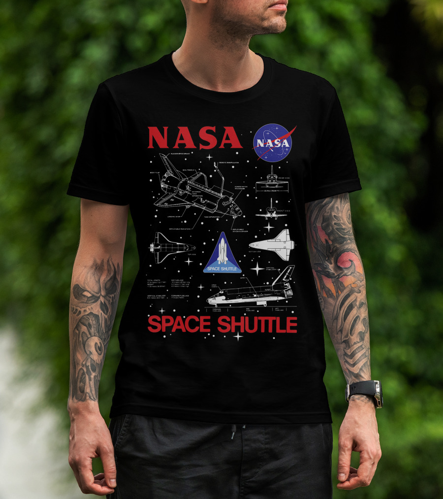 NASA Space Shuttle Schematic With NASA Logo And Space Shuttle Badge T-Shirt