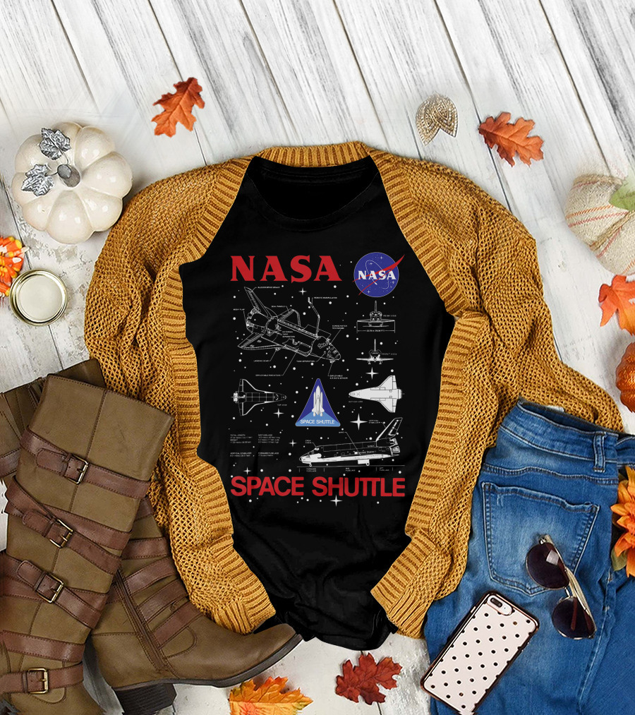NASA Space Shuttle Schematic With NASA Logo And Space Shuttle Badge T-Shirt