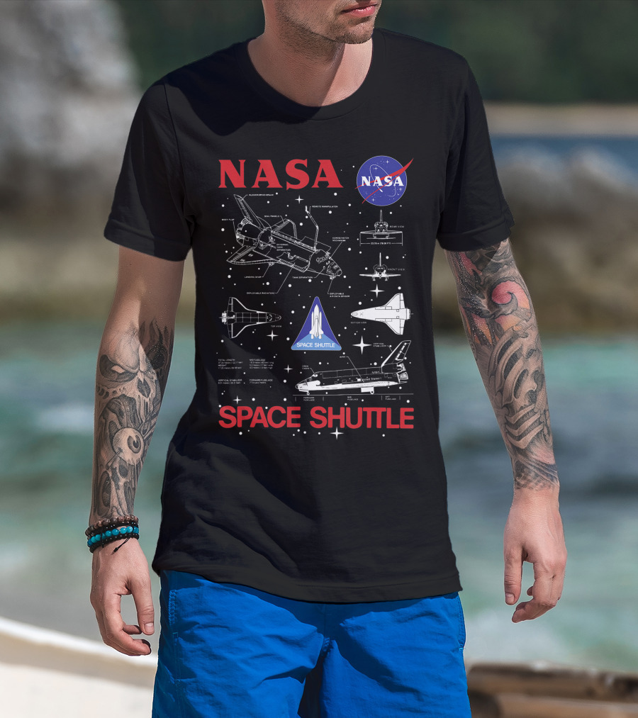 NASA Space Shuttle Schematic With NASA Logo And Space Shuttle Badge T-Shirt