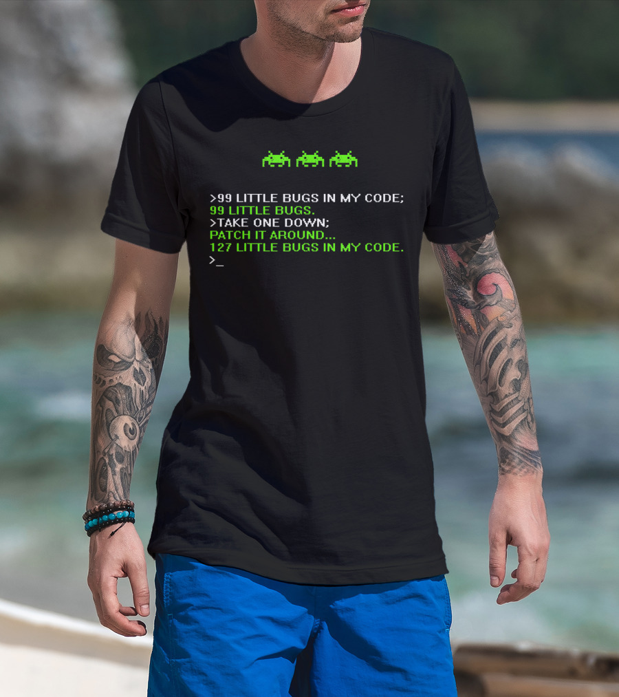 99 Little Bugs In My Code Debugging Patch 127 Little Bugs Retro Code T-Shirt