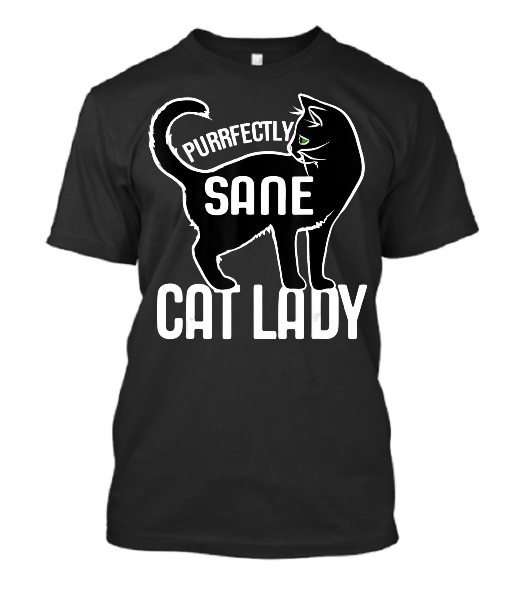 Purrfectly Sane Cat Lady Black And White Cat Outline T-Shirt
