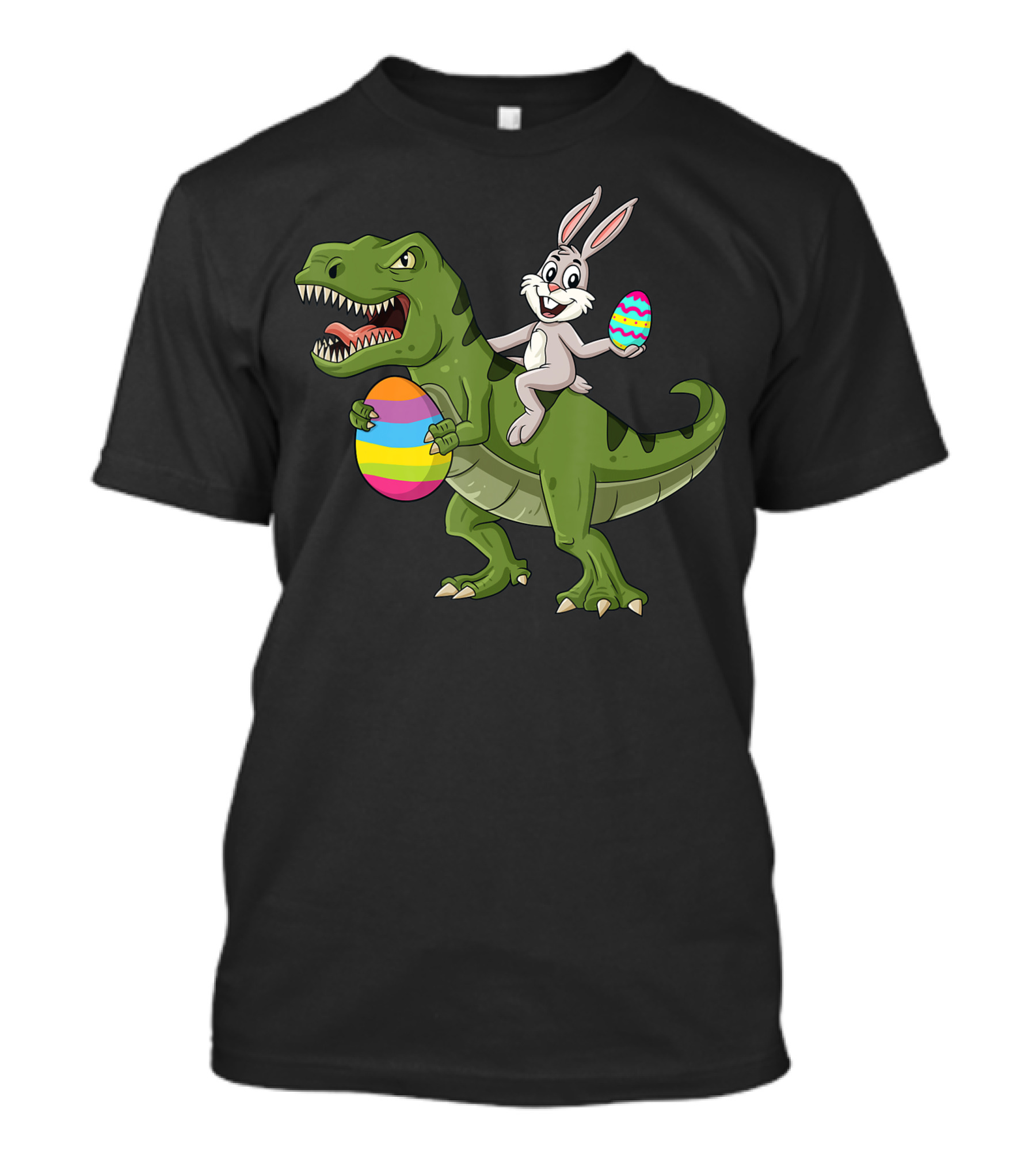 Easter Bunny Riding T-Rex Holding Colorful Easter Eggs T-Shirt