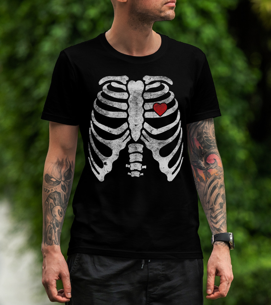 Skeleton Rib Cage X Ray With Red Heart Valentine Day Adult Kids T-Shirt
