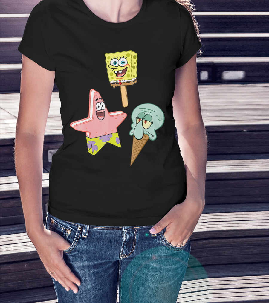 SpongeBob SquarePants Patrick Star Squidward Ice Cream Popsicle Characters T-Shirt