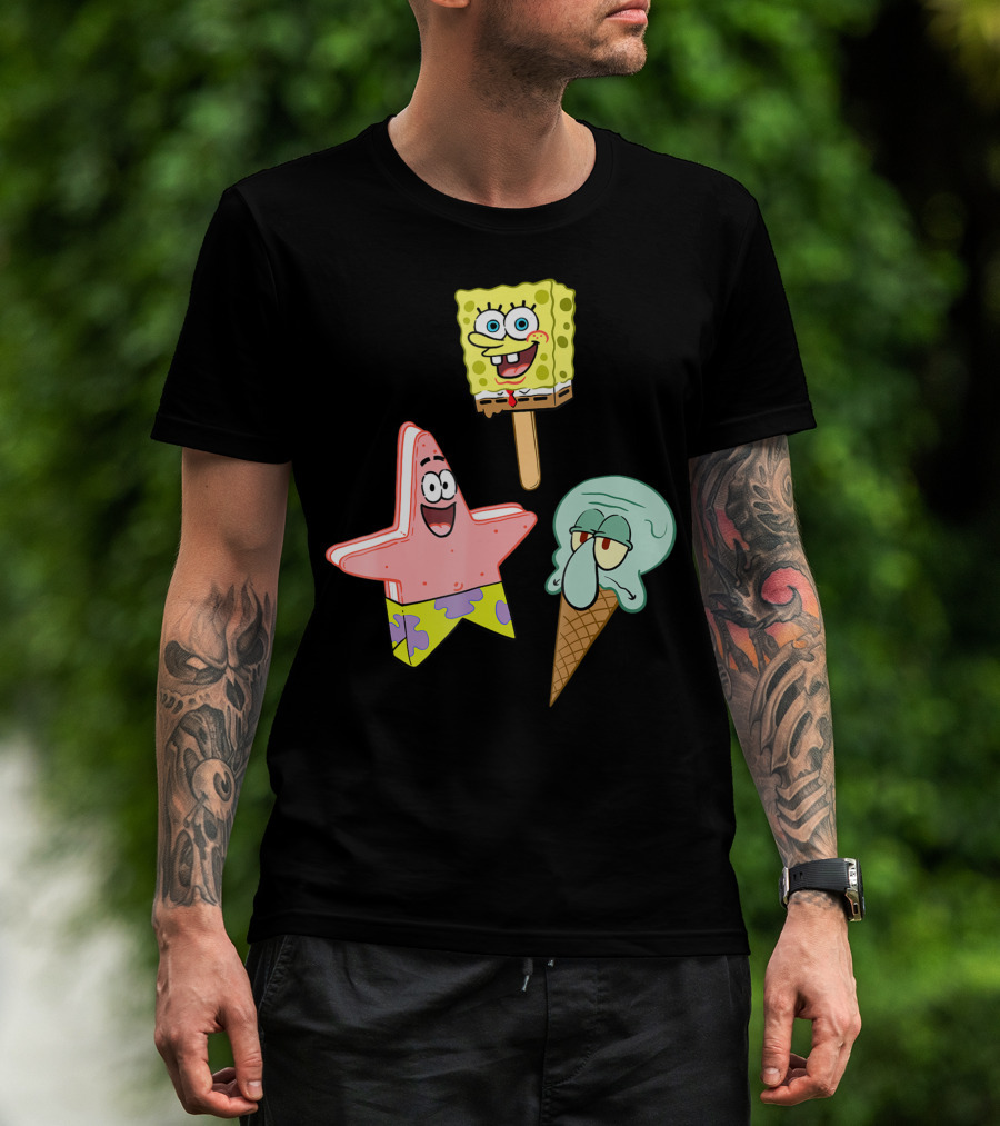 SpongeBob SquarePants Patrick Star Squidward Ice Cream Popsicle Characters T-Shirt