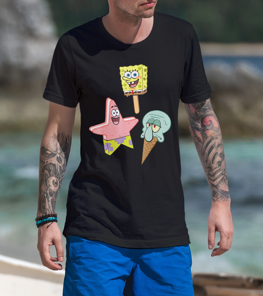 SpongeBob SquarePants Patrick Star Squidward Ice Cream Popsicle Characters T-Shirt