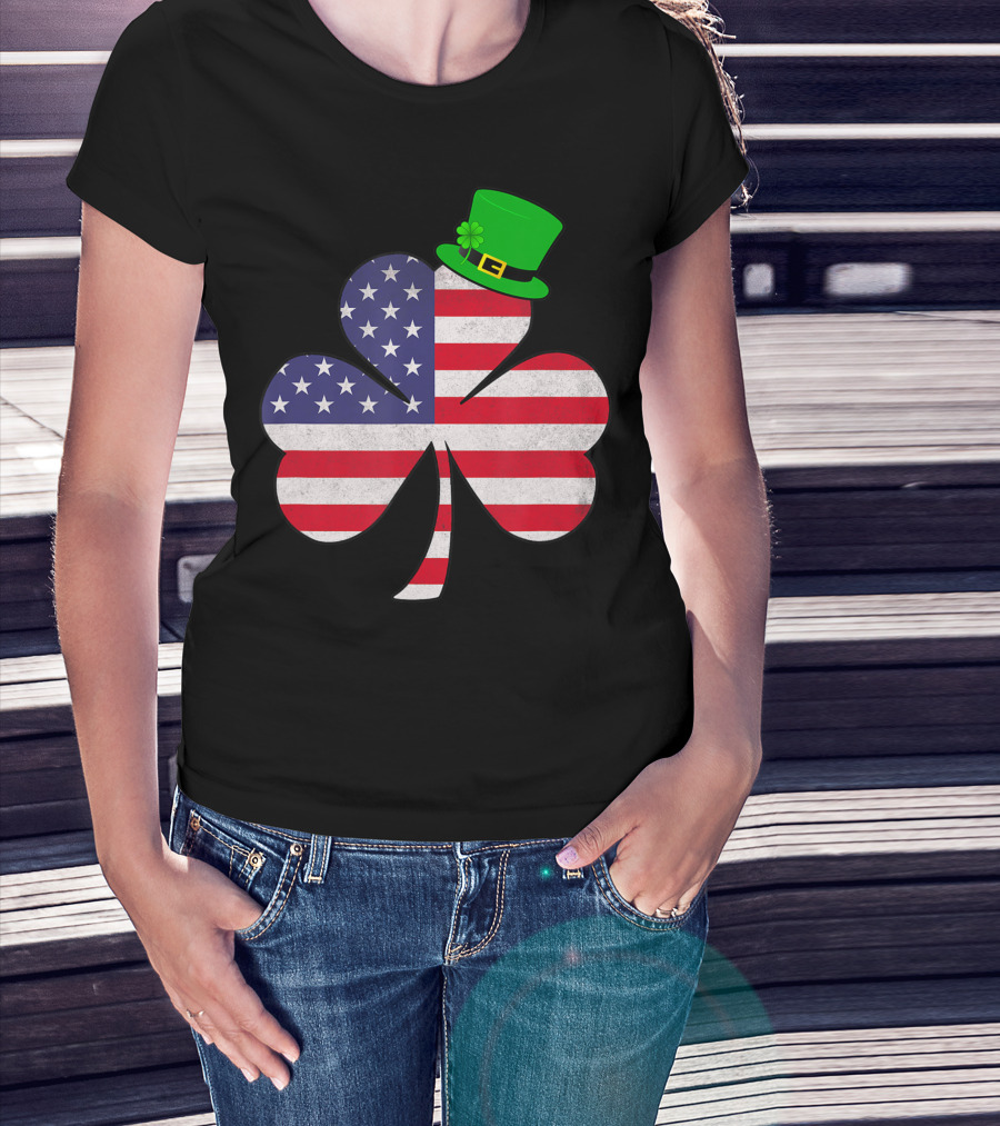 St Patricks Day Irish American Flag Leprechaun Hat Shamrock T-Shirt