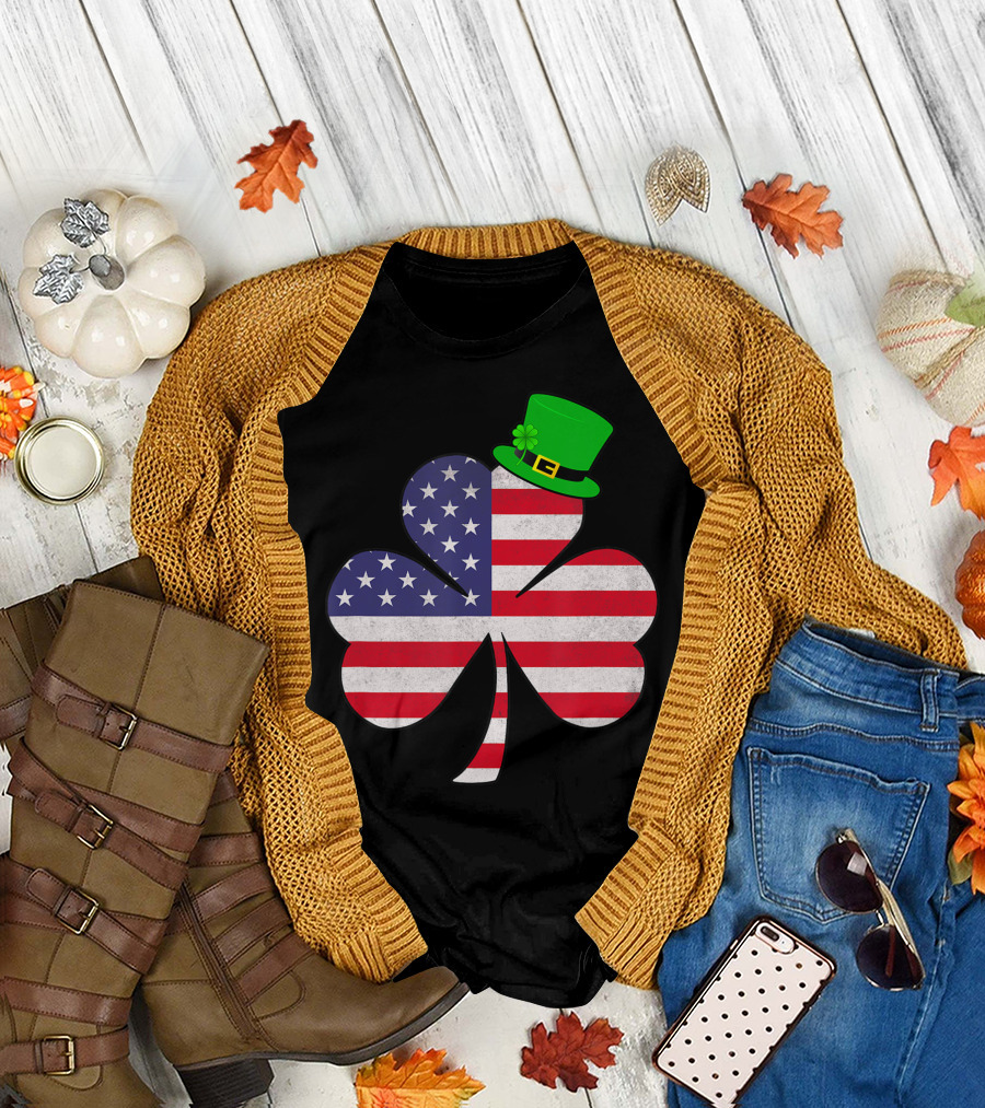 St Patricks Day Irish American Flag Leprechaun Hat Shamrock T-Shirt