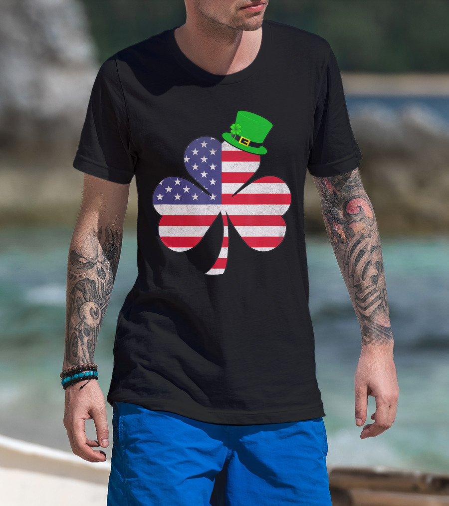 St Patricks Day Irish American Flag Leprechaun Hat Shamrock T-Shirt