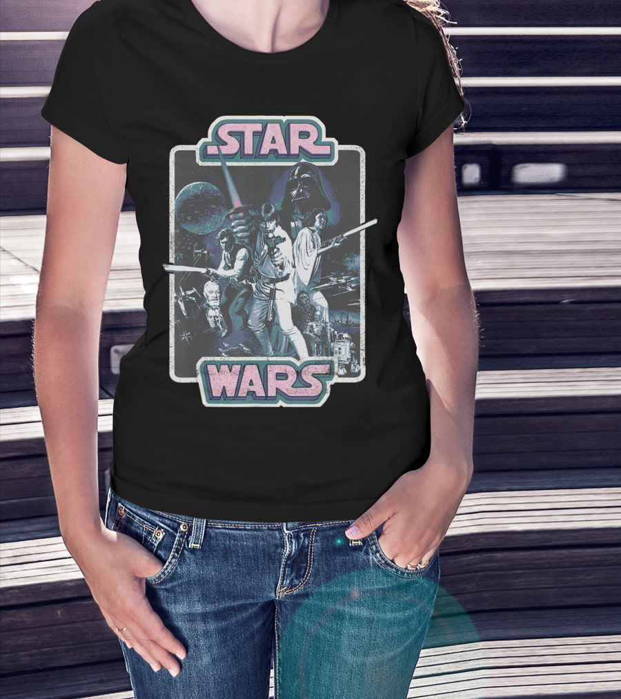 Star Wars A New Hope Vintage Movie Poster Retro Artwork Featuring Iconic Characters And Darth Vader T-Shirt