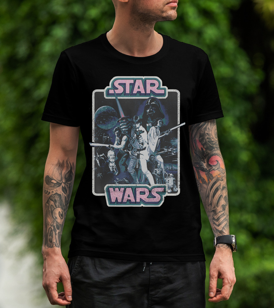 Star Wars A New Hope Vintage Movie Poster Retro Artwork Featuring Iconic Characters And Darth Vader T-Shirt
