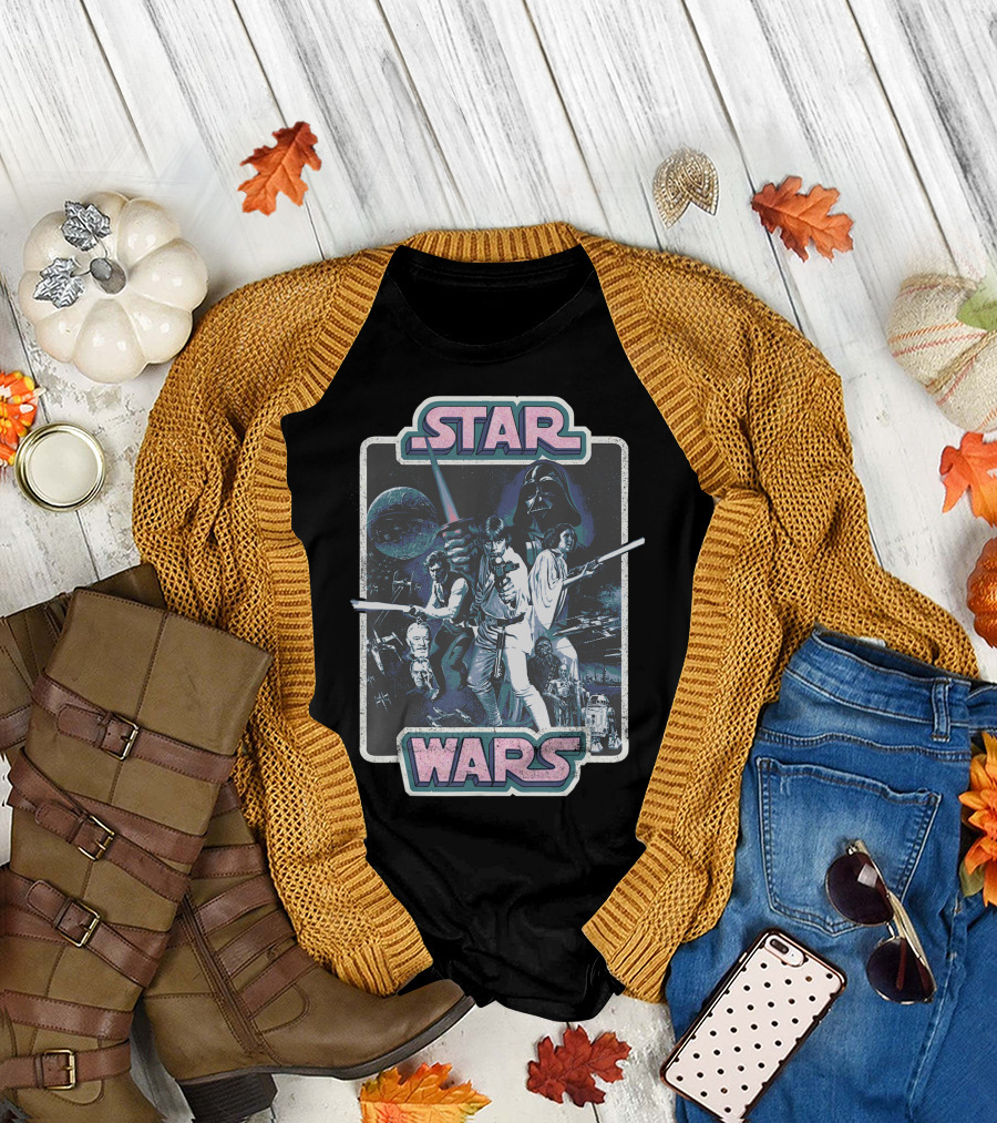 Star Wars A New Hope Vintage Movie Poster Retro Artwork Featuring Iconic Characters And Darth Vader T-Shirt