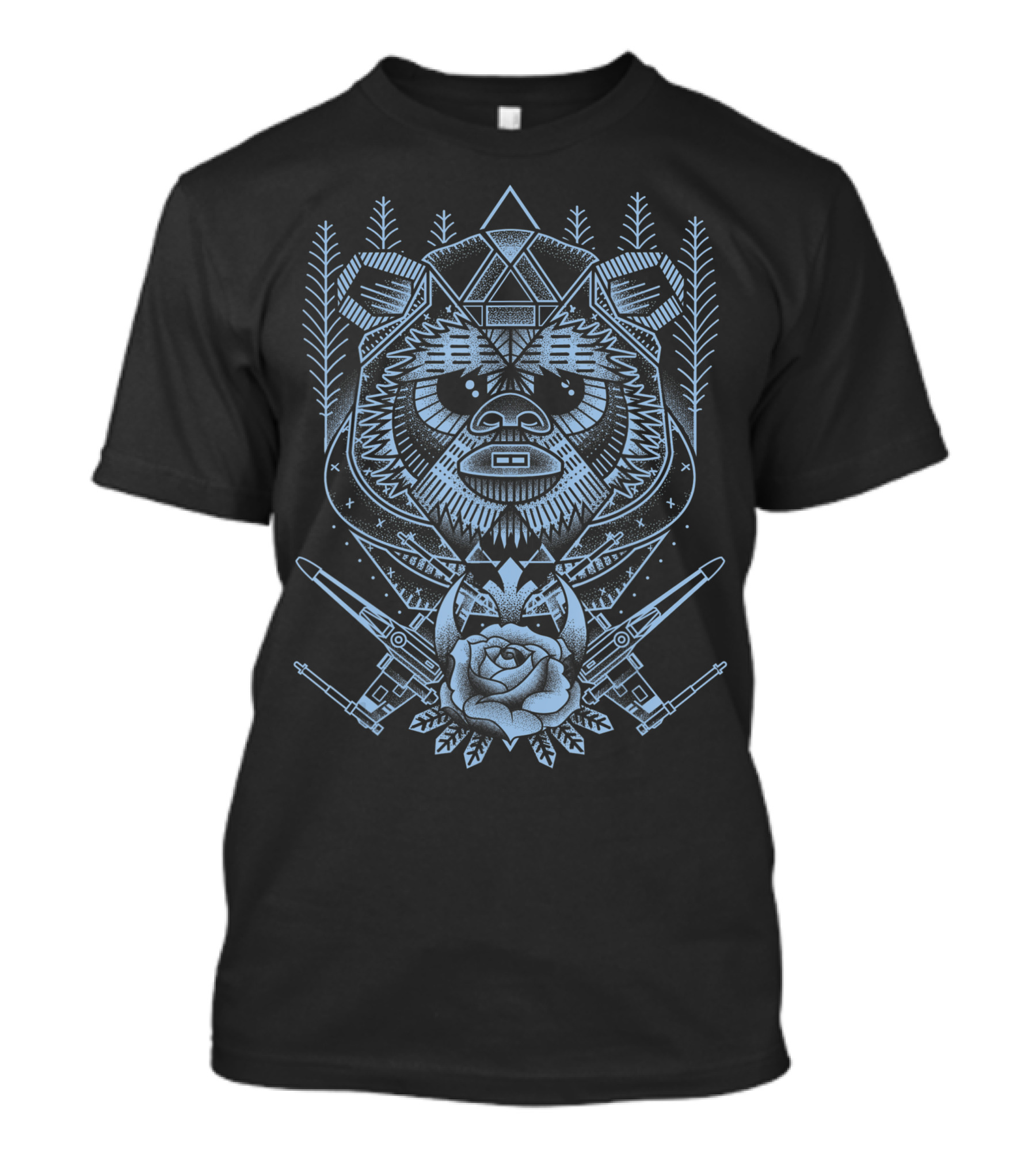 Geometric Angular Ewok With Crossed Starfighters And Rose T-Shirt