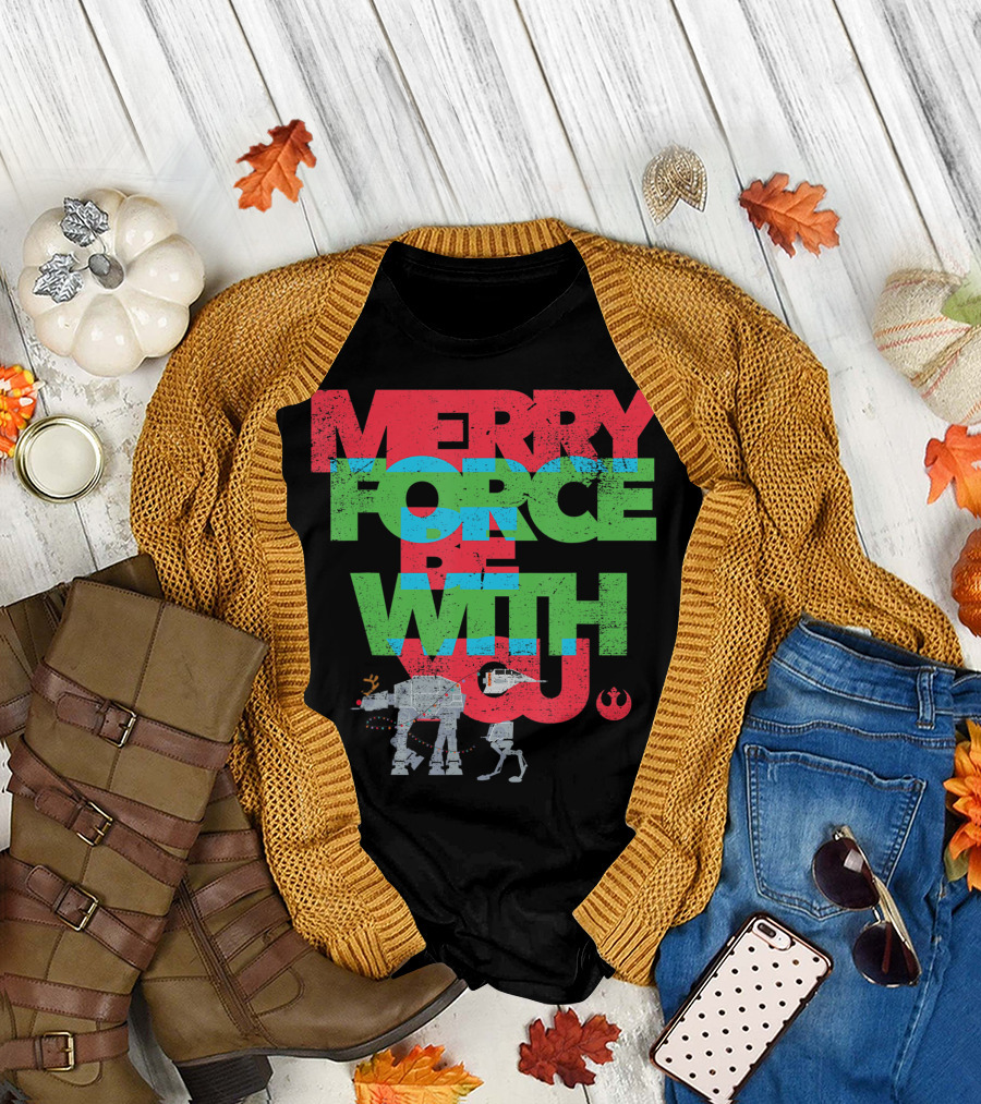 Merry Force Be With You Star Wars Holiday AT-AT T-Shirt