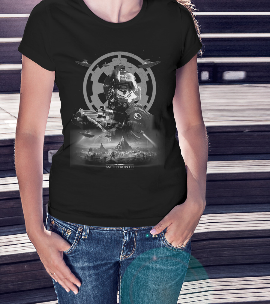 Star Wars Battlefront II Imperial Grey Stormtrooper Galactic Conflict Scene T-Shirt
