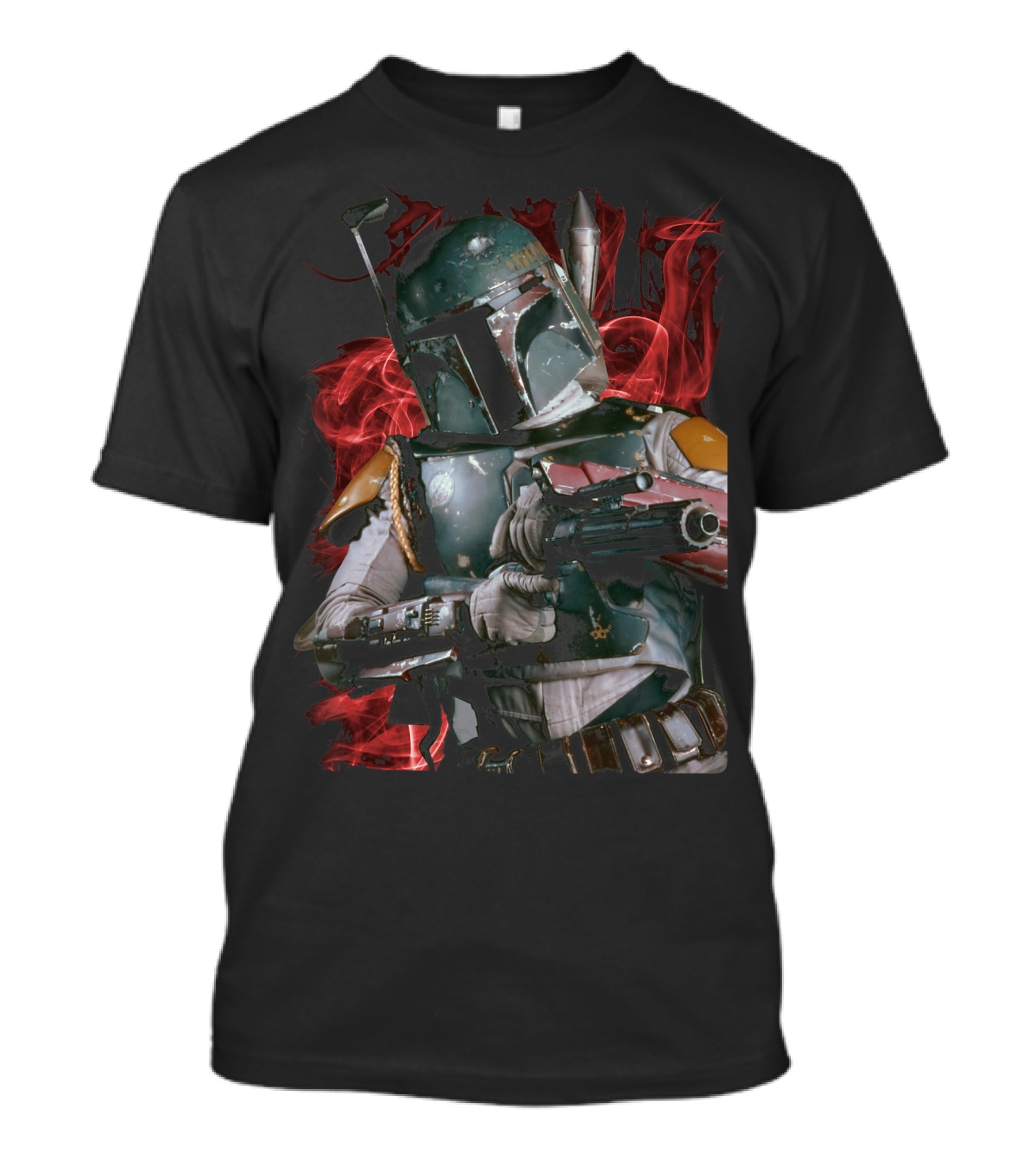 Star Wars Boba Fett Bounty Hunter Smoke Flame Red Glow T-Shirt