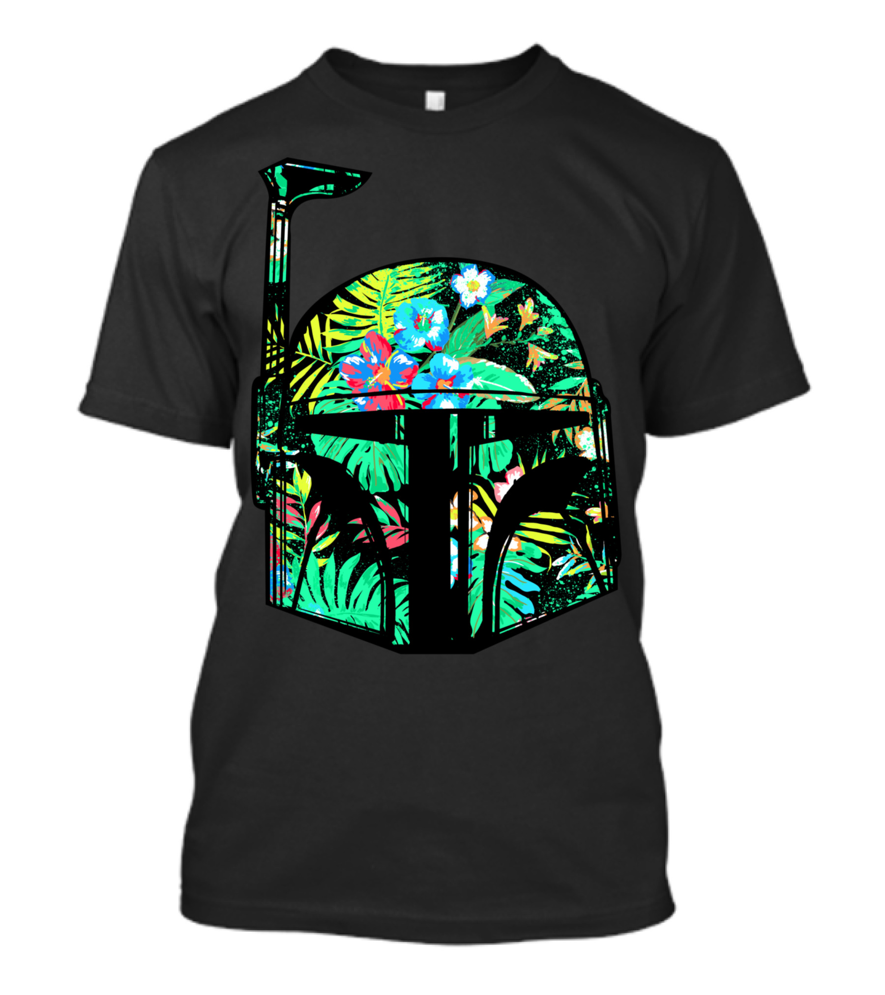 Star Wars Boba Fett Helmet Tropical Floral Hawaiian Print T-Shirt