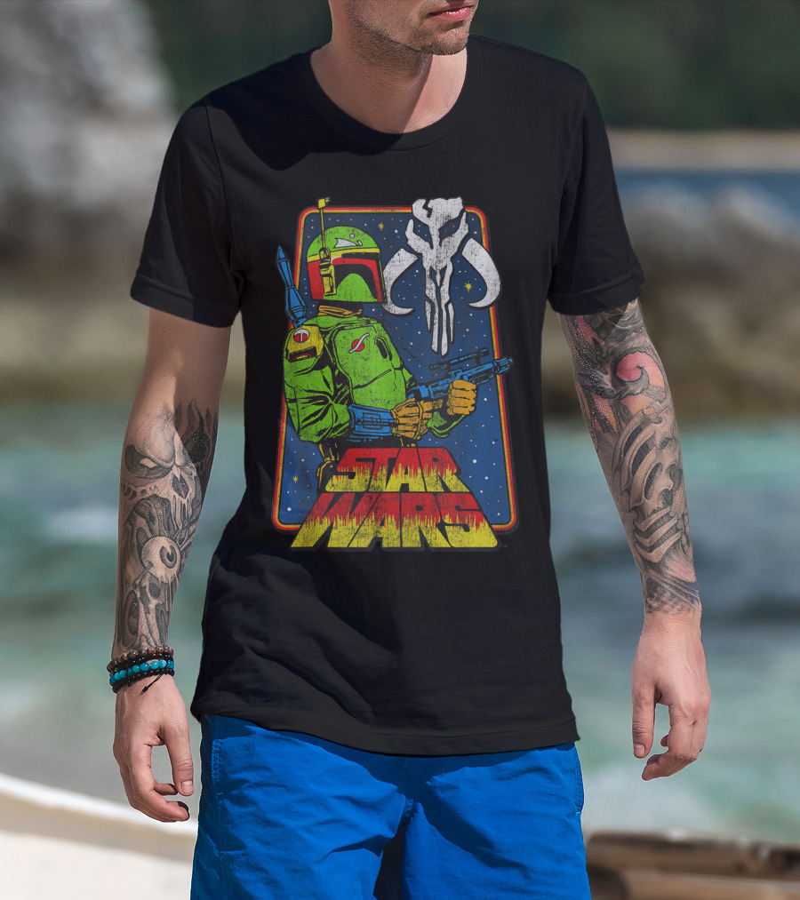 Star Wars Boba Fett Mandalorian Mythosaur Skull Retro T-Shirt