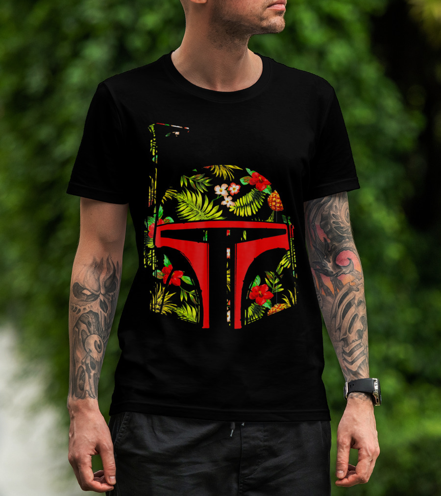 Star Wars Boba Fett Helmet Tropical Floral Print T-Shirt