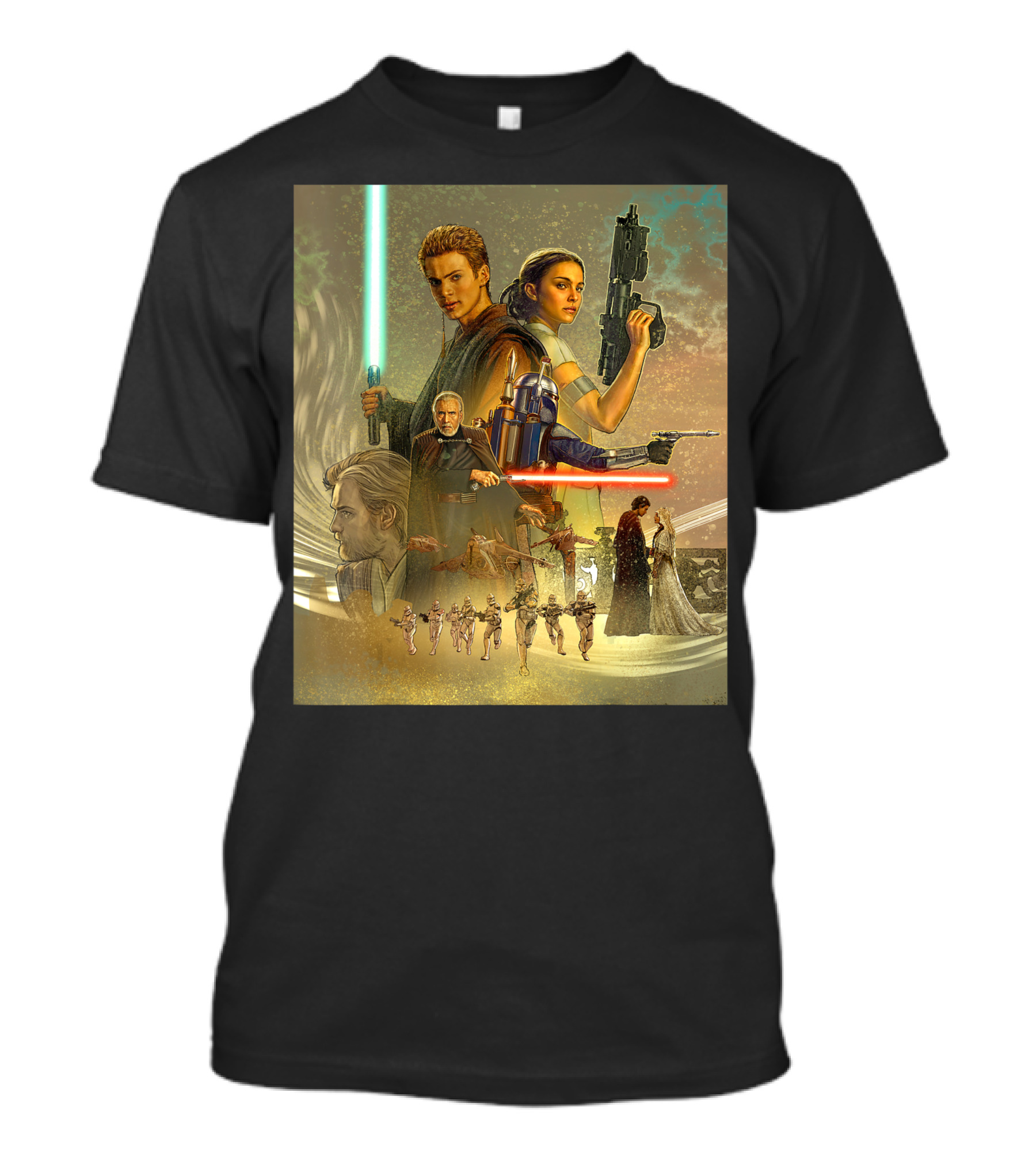 Star Wars Celebration Mural Attack Of The Clones Anakin Padmé Jango Jedi Battle Clones T-Shirt