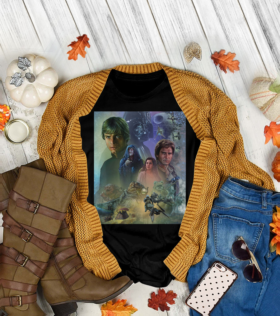 Star Wars Celebration Mural Return of the Jedi Luke Leia Han Vader Emperor TIE Fighters T-Shirt